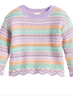 jumping beans Pastel Striped Crochet Crew Sweater in Lavender, Mint & Peach
